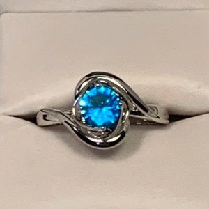 2 Rhodium Plated Silver Blue & Green Rings Size 7